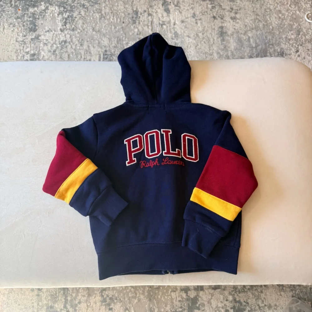 Polo by Ralph Lauren Kids' Zip-up Hoodie in Navy with Red and Yellow Sleeves